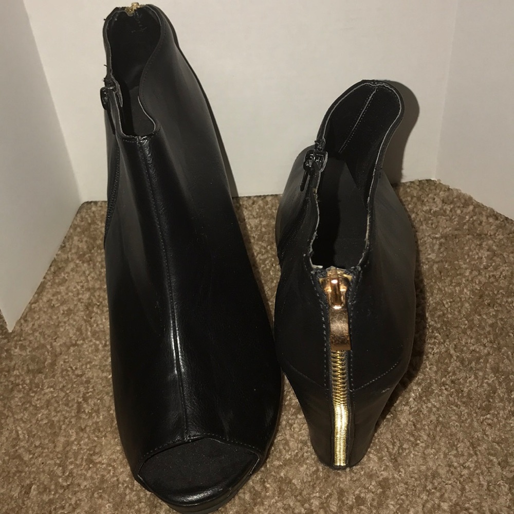 Open Toe Faux Leather Wedge Boot Heels